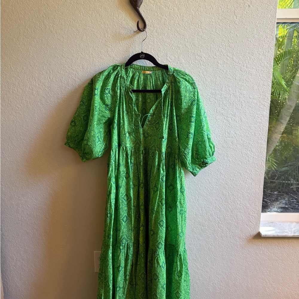 No longer for sale. Matta Vibrant Green Cotton Maxi Dress